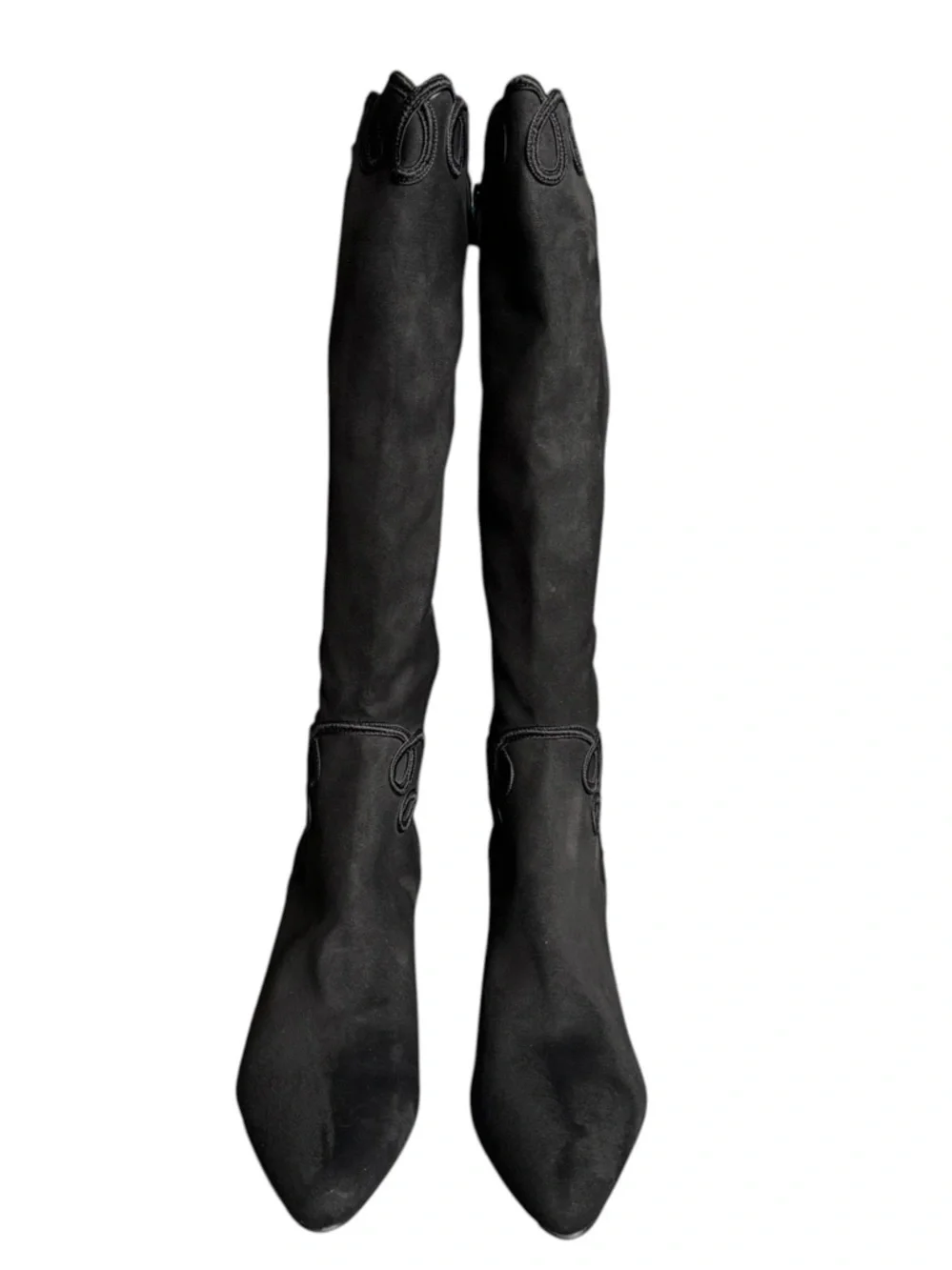 J.Renee Black Suede Knee High Boots Embroidered Pointed Toe Heel 11M Women